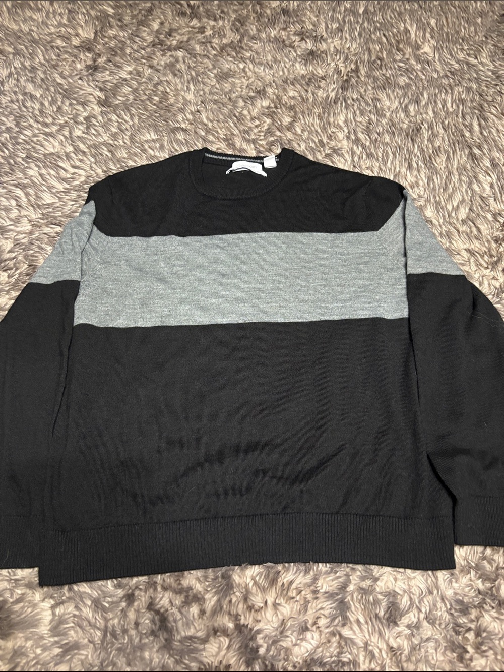 Calvin Klein Mens XL Colorblock Knit Sweater European Yarn Black Grey Fine Knit
